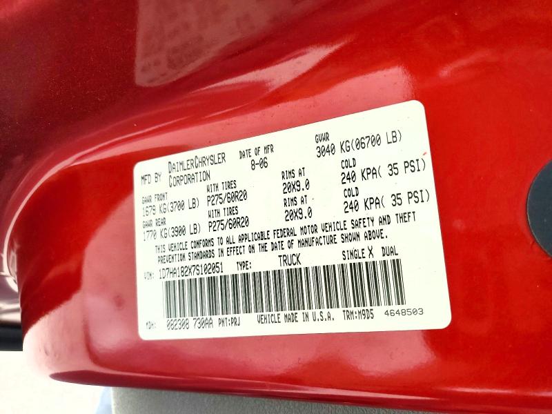 Продажа на аукционе авто 2007 Dodge Ram 1500, vin: 1D7HA182X7S102051, номер лота: 63537286