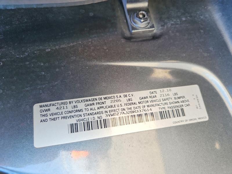2011 Volkswagen Jetta მანქანა იყიდება აუქციონზე, vin: 3VWDZ7AJ2BM337614, აუქციონის ნომერი: 66375476