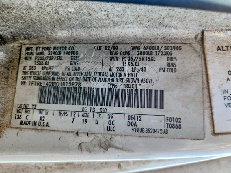 2000 Ford Econoline მანქანა იყიდება აუქციონზე, vin: 1FTRE1428YHB13878, აუქციონის ნომერი: 63801916