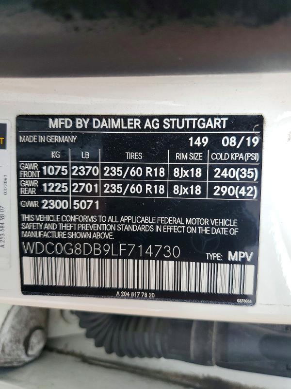 2020 Mercedes-benz Glc მანქანა იყიდება აუქციონზე, vin: WDC0G8DB9LF714730, აუქციონის ნომერი: 66312196
