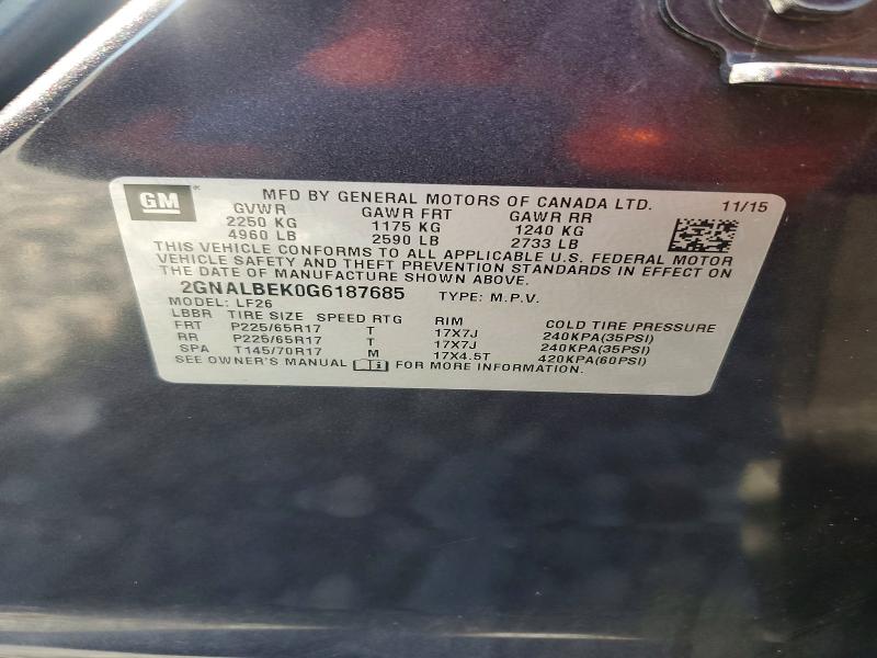Продаж на аукціоні авто 2016 Chevrolet Equinox, vin: 2GNALBEK0G6187685, номер лоту: 64665996