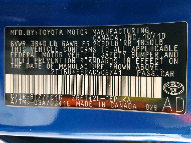 Продаж на аукціоні авто 2010 Toyota Corolla, vin: 2T1BU4EE6AC506741, номер лоту: 63794636
