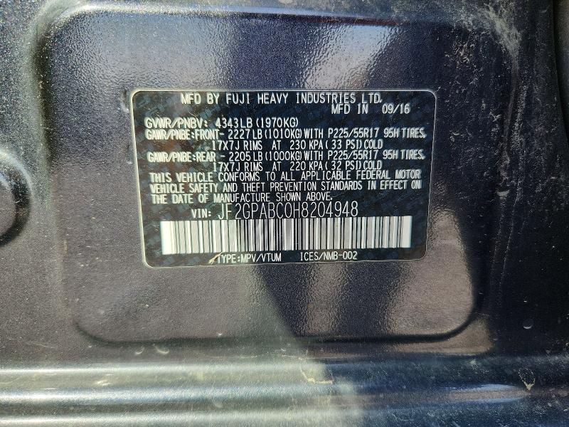66227966 :رقم المزاد ، JF2GPABC0H8204948 vin ، 2017 Subaru Crosstrek مزاد بيع