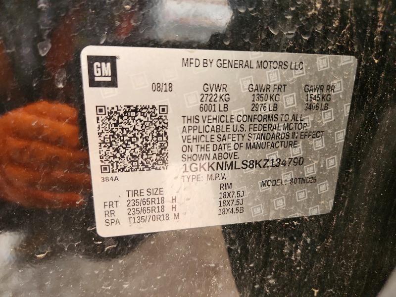 63693576 :رقم المزاد ، 1GKKNMLS8KZ134790 vin ، 2019 Gmc Acadia مزاد بيع