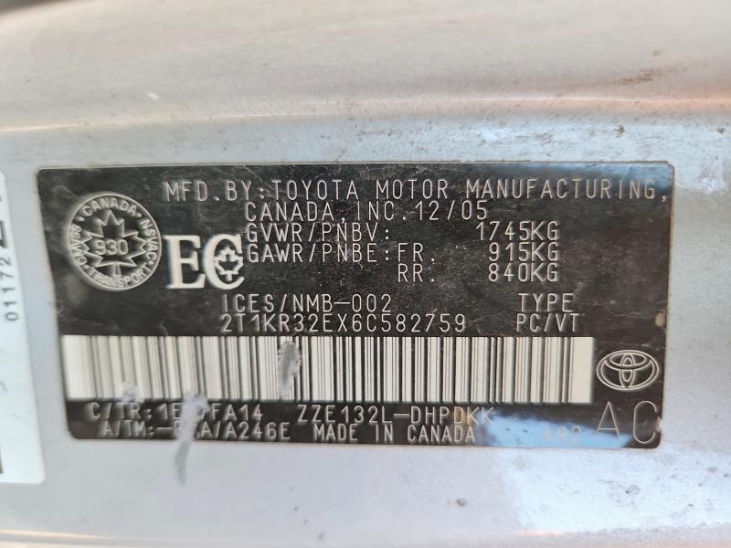 2006 Toyota Matrix მანქანა იყიდება აუქციონზე, vin: 2T1KR32EX6C582759, აუქციონის ნომერი: 66768516