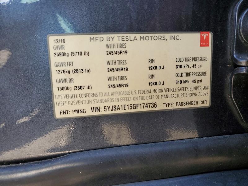 67035726 :رقم المزاد ، 5YJSA1E15GF174736 vin ، 2016 Tesla Model S مزاد بيع