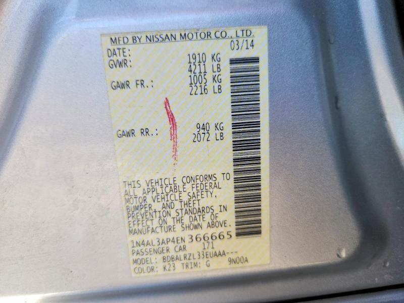Aukcja sprzedaży 2014 Nissan Altima, vin: 1N4AL3AP4EN366665, numer aukcji: 65854746