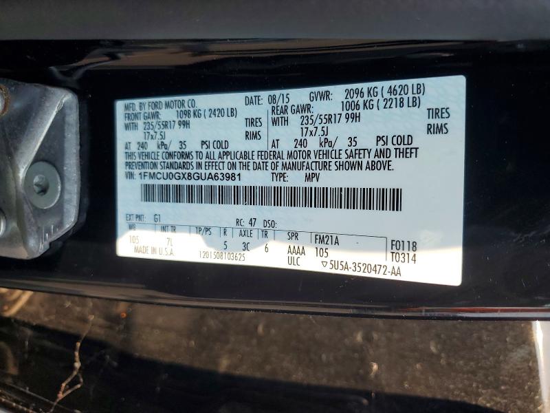 Продажа на аукционе авто 2016 Ford Escape, vin: 1FMCU0GX8GUA63981, номер лота: 65113816