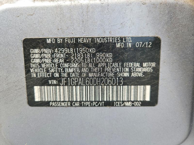 Aukcja sprzedaży 2013 Subaru Impreza, vin: JF1GPAL60DH206013, numer aukcji: 65135166