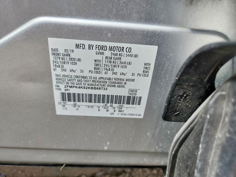2019 Ford Edge მანქანა იყიდება აუქციონზე, vin: 2FMPK4K92KBB68733, აუქციონის ნომერი: 66437826
