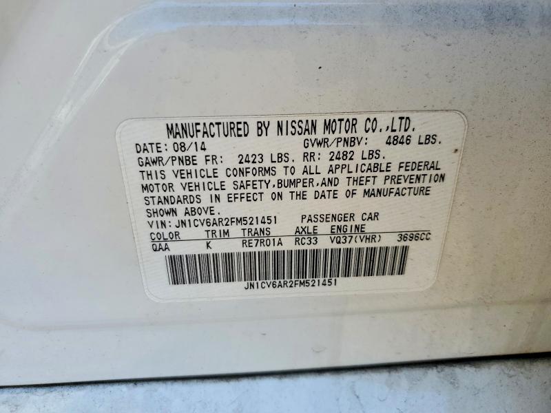 2015 Infiniti Q40 მანქანა იყიდება აუქციონზე, vin: JN1CV6AR2FM521451, აუქციონის ნომერი: 66195936