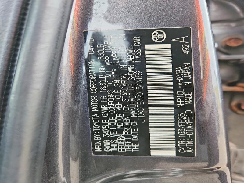 65525706 :رقم المزاد ، JTDKDTB32D1543159 vin ، 2013 Toyota Prius C مزاد بيع