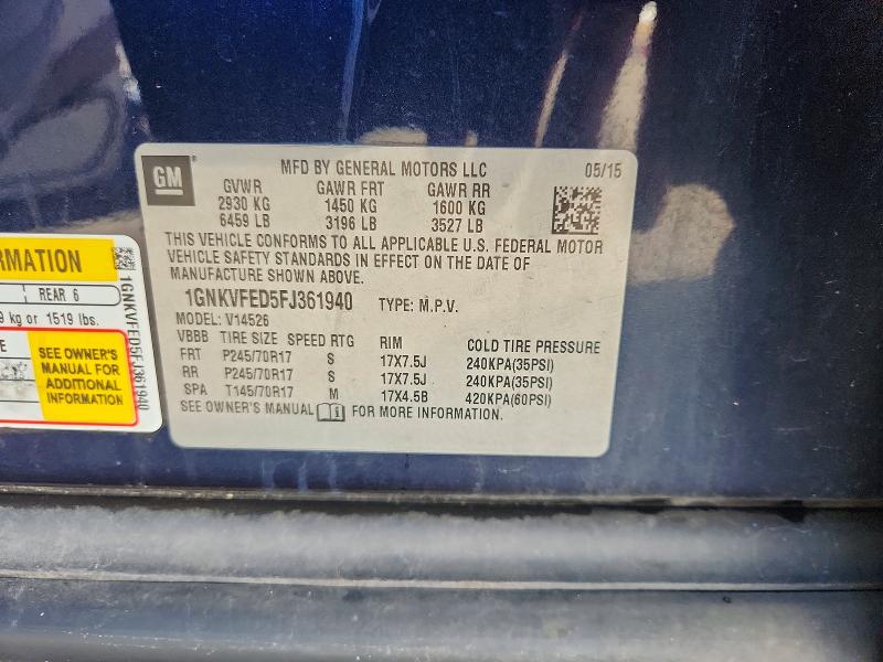 Продажа на аукционе авто 2015 Chevrolet Traverse, vin: 1GNKVFED5FJ361940, номер лота: 65941326