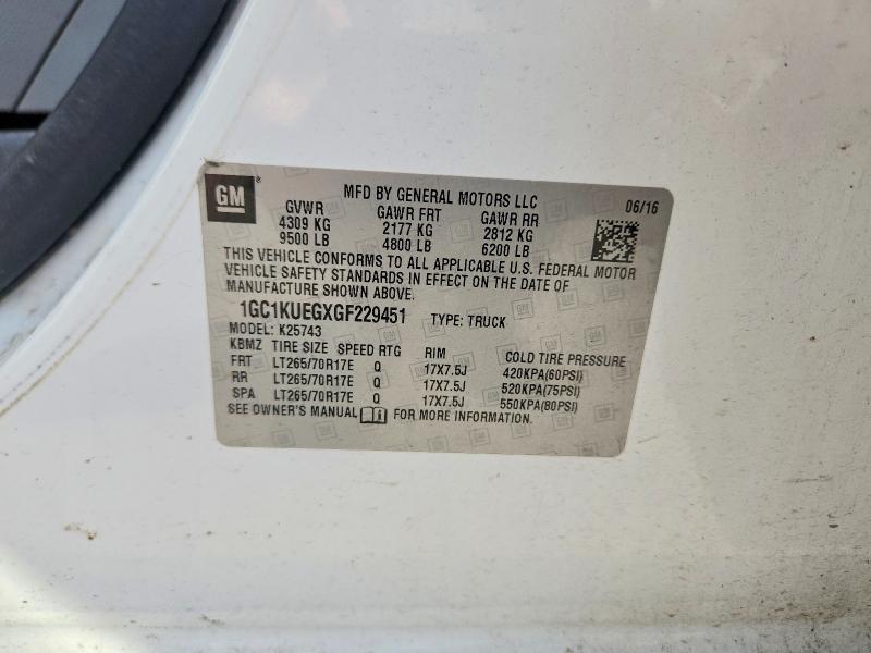 Aukcja sprzedaży 2016 Chevrolet Silverado, vin: 1GC1KUEGXGF229451, numer aukcji: 66211446