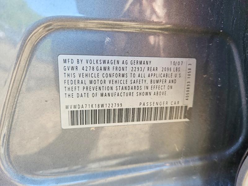 63477596 :رقم المزاد ، WVWDA71K18W122799 vin ، 2008 Volkswagen Rabbit مزاد بيع