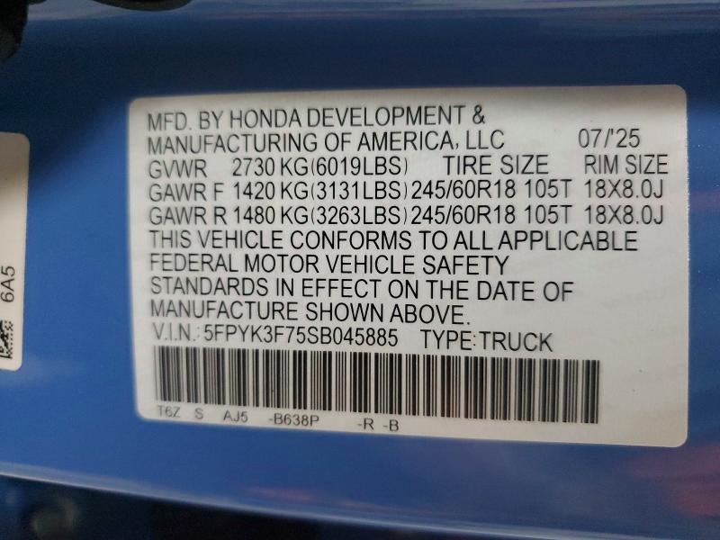 Продажа на аукционе авто 2025 Honda Ridgeline, vin: 5FPYK3F75SB045885, номер лота: 66072986