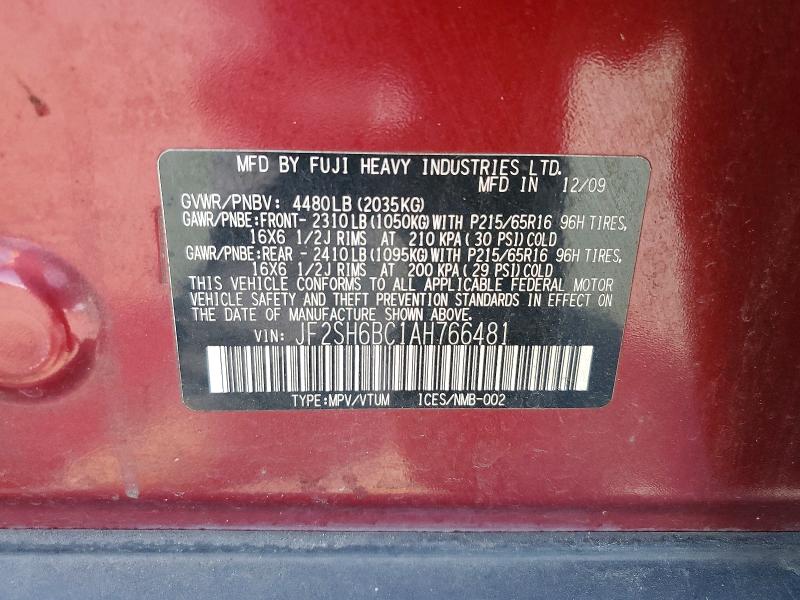 Продажа на аукционе авто 2010 Subaru Forester, vin: JF2SH6BC1AH766481, номер лота: 64292636
