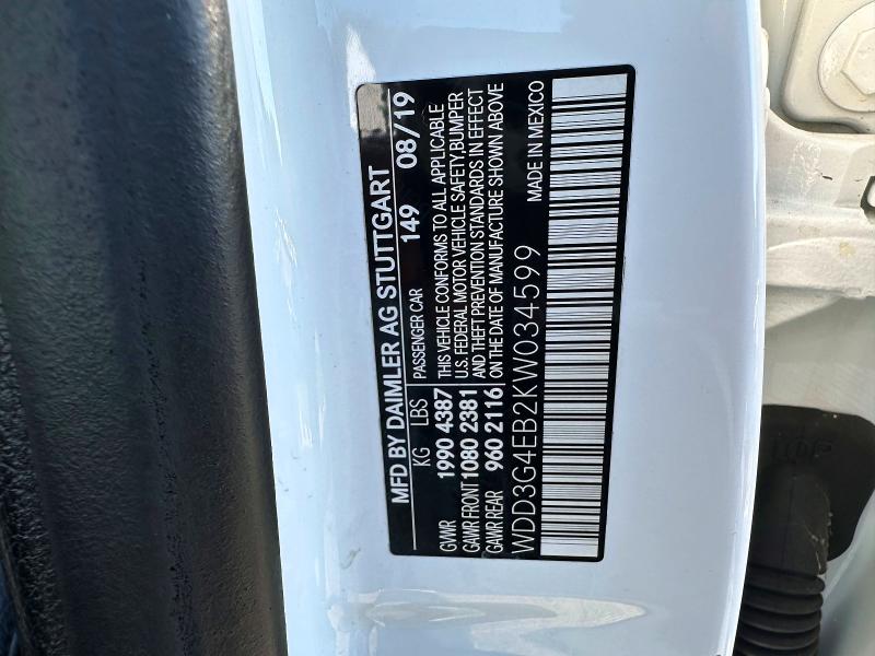 Aukcja sprzedaży 2019 Mercedes-benz A, vin: WDD3G4EB2KW034599, numer aukcji: 61283176