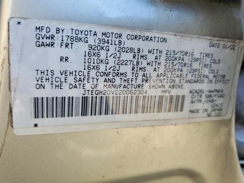 Auction sale of the 2002 Toyota Rav4, vin: JTEGH20V220062304, lot number: 63438526