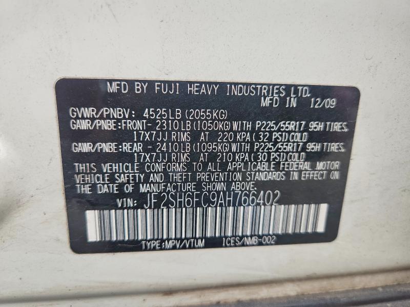 Aukcja sprzedaży 2010 Subaru Forester, vin: JF2SH6FC9AH766402, numer aukcji: 63608216
