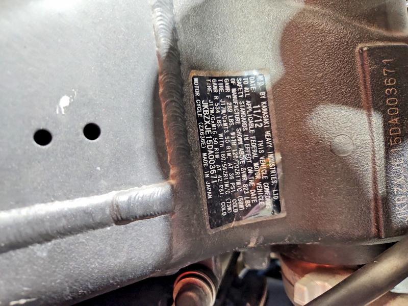 64722256 :رقم المزاد ، JKBZXJE15DA003671 vin ، 2013 Kawasaki Zx636 مزاد بيع