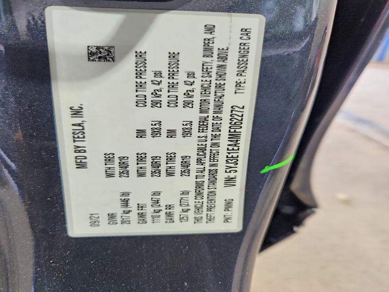 67246066 :رقم المزاد ، 5YJ3E1EA4MF062272 vin ، 2021 Tesla Model 3 مزاد بيع