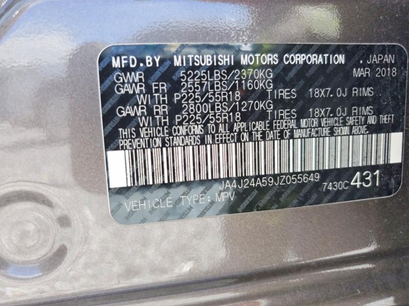 2018 Mitsubishi Outlander მანქანა იყიდება აუქციონზე, vin: JA4J24A59JZ055649, აუქციონის ნომერი: 66593676