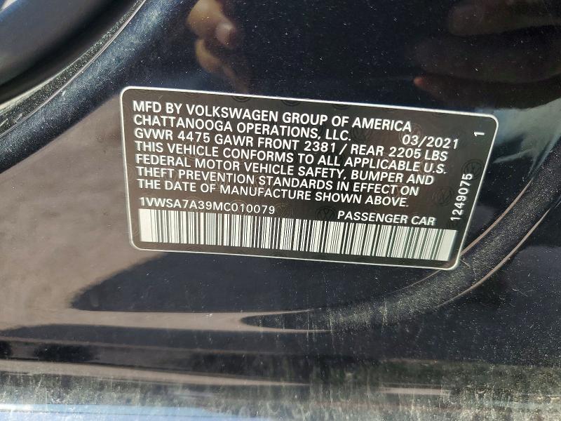 Aukcja sprzedaży 2021 Volkswagen Passat, vin: 1VWSA7A39MC010079, numer aukcji: 63698286