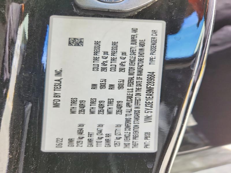 Aukcja sprzedaży 2022 Tesla Model 3, vin: 5YJ3E1EA9NF289684, numer aukcji: 66656976