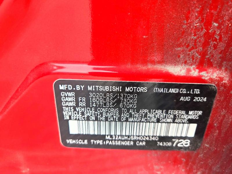 Продаж на аукціоні авто 2024 Mitsubishi Mirage, vin: ML32AUHJ5RH024340, номер лоту: 67122096