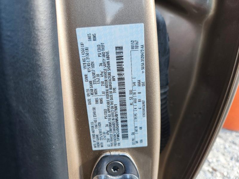 Auction sale of the 2021 Ford Escape, vin: 1FMCU0G60MUB17681, lot number: 64122086