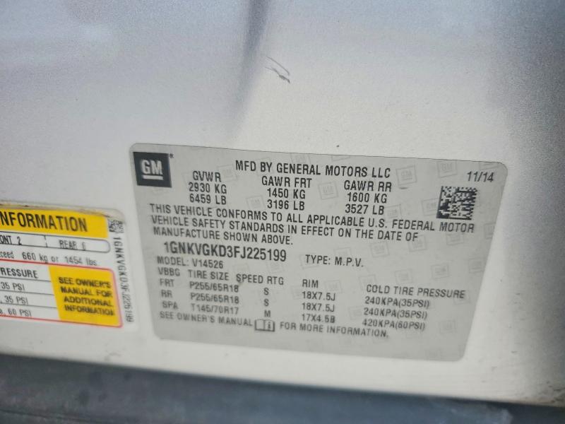 64246876 :رقم المزاد ، 1GNKVGKD3FJ225199 vin ، 2015 Chevrolet Traverse مزاد بيع