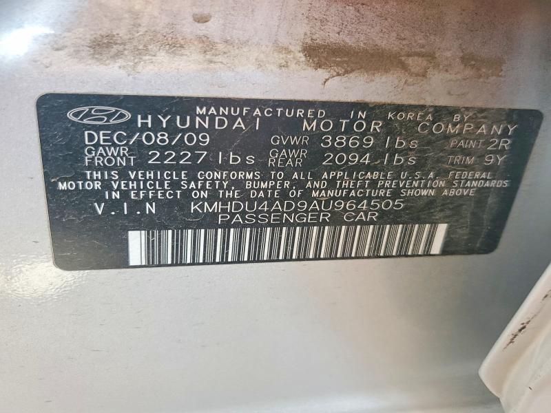 2010 Hyundai Elantra მანქანა იყიდება აუქციონზე, vin: KMHDU4AD9AU964505, აუქციონის ნომერი: 63480186