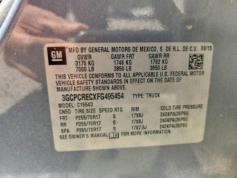 Auction sale of the 2015 Chevrolet Silverado, vin: 3GCPCRECXFG495454, lot number: 65207906