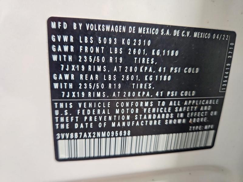 Aukcja sprzedaży 2022 Volkswagen Tiguan, vin: 3VV8B7AX2NM095698, numer aukcji: 64853216