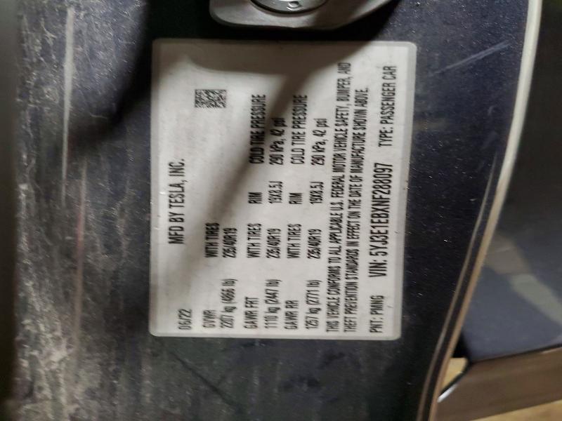 Продажа на аукционе авто 2022 Tesla Model 3, vin: 5YJ3E1EBXNF288097, номер лота: 66259876