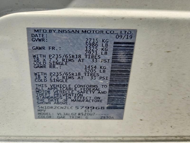64585826 :رقم المزاد ، 5N1DR2CN2LC579968 vin ، 2020 Nissan Pathfinder مزاد بيع