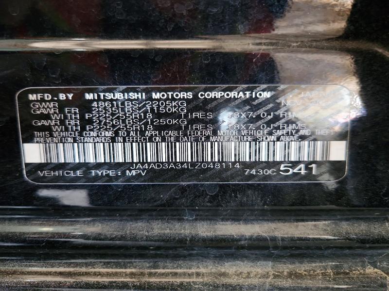 64761716 :رقم المزاد ، JA4AD3A34LZ048114 vin ، 2020 Mitsubishi Outlander مزاد بيع