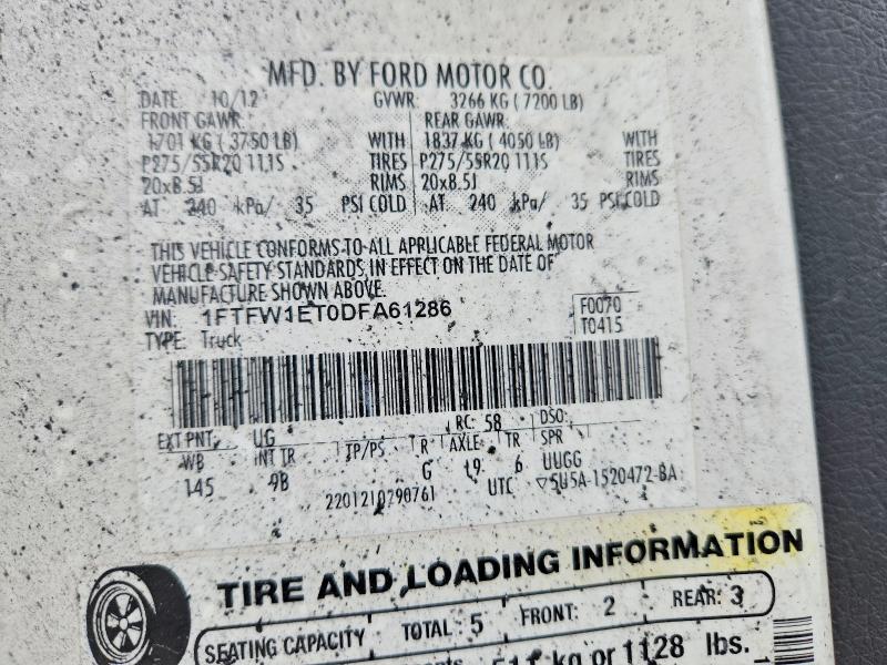 67372466 :رقم المزاد ، 1FTFW1ET0DFA61286 vin ، 2013 Ford F150 مزاد بيع