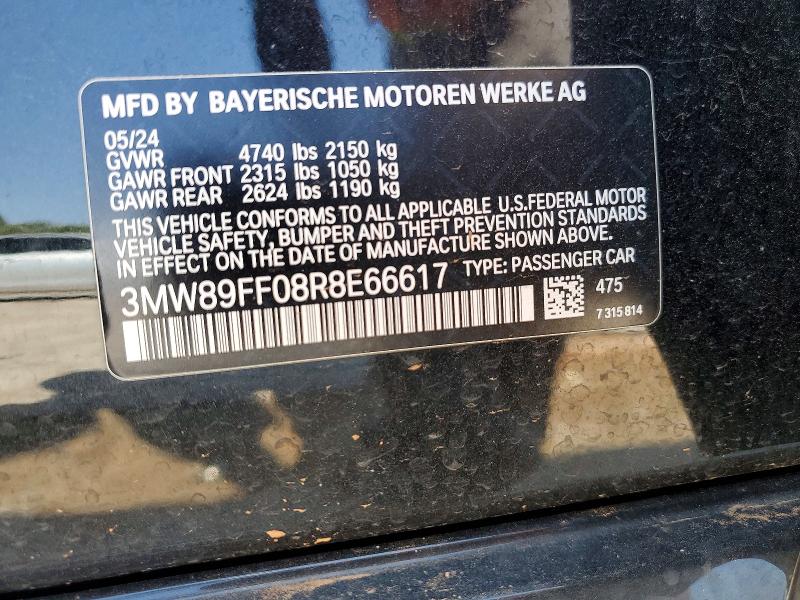 63218776 :رقم المزاد ، 3MW89FF08R8E66617 vin ، 2024 Bmw 330xi مزاد بيع