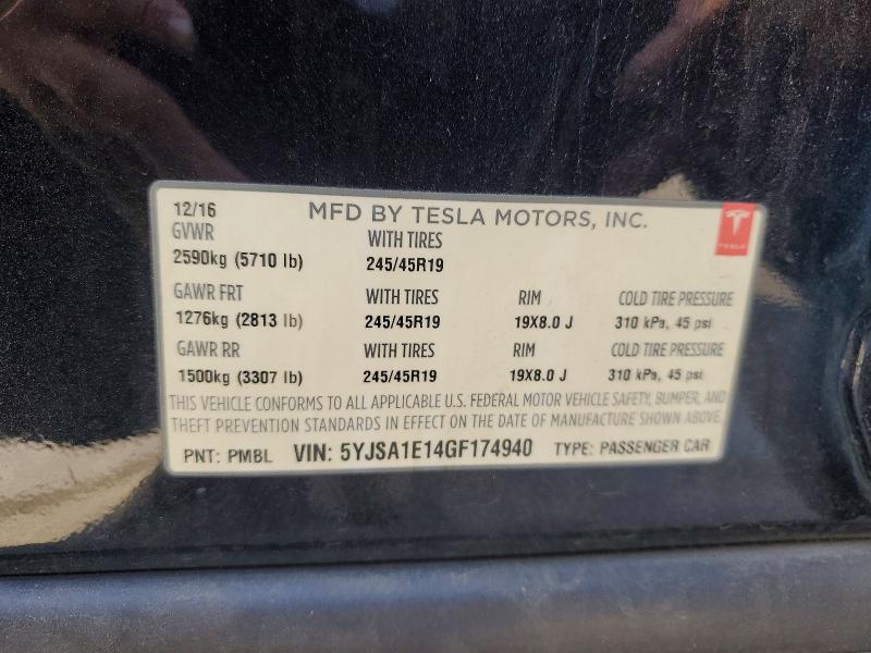 67288736 :رقم المزاد ، 5YJSA1E14GF174940 vin ، 2016 Tesla Model S مزاد بيع