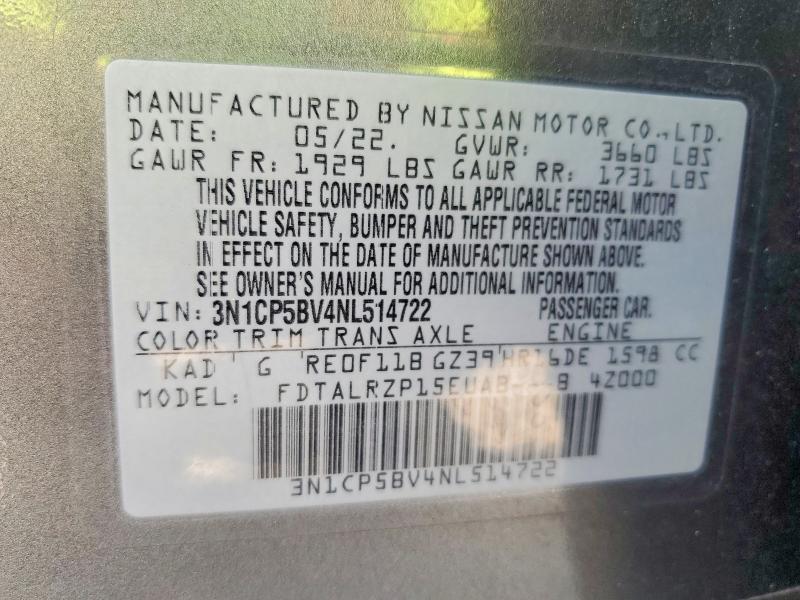 Продажа на аукционе авто 2022 Nissan Kicks, vin: 3N1CP5BV4NL514722, номер лота: 66173756