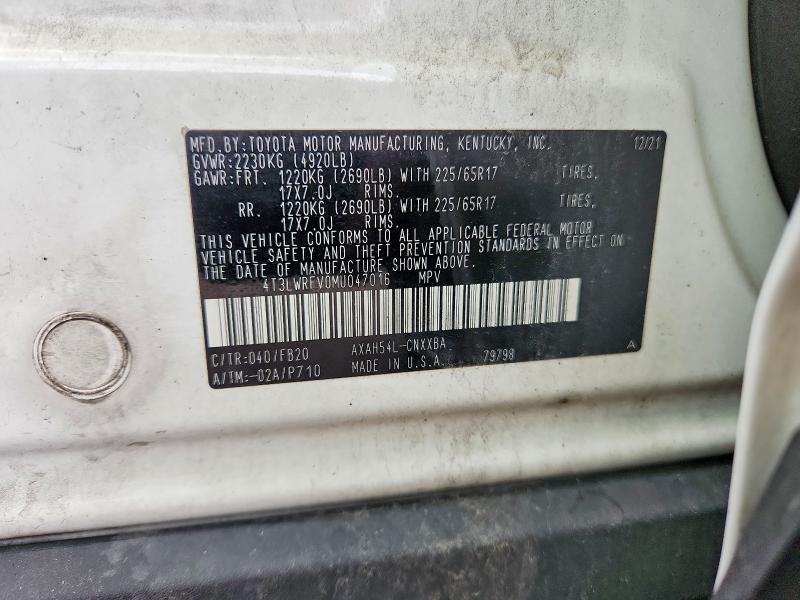 Aukcja sprzedaży 2021 Toyota Rav4, vin: 4T3LWRFV0MU047016, numer aukcji: 64326736