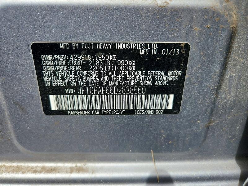 Продажа на аукционе авто 2013 Subaru Impreza, vin: JF1GPAH66D2838560, номер лота: 64546546