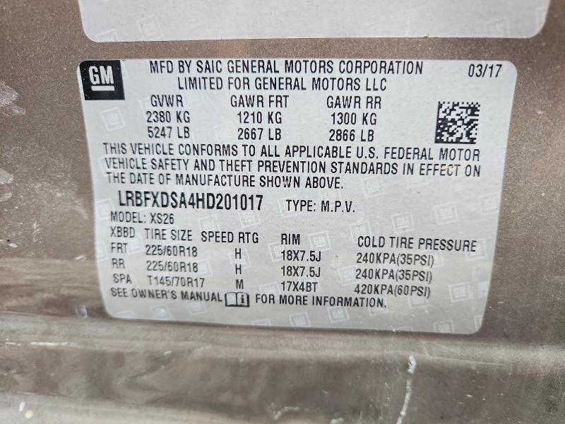 64197446 :رقم المزاد ، LRBFXDSA4HD201017 vin ، 2017 Buick Envision مزاد بيع