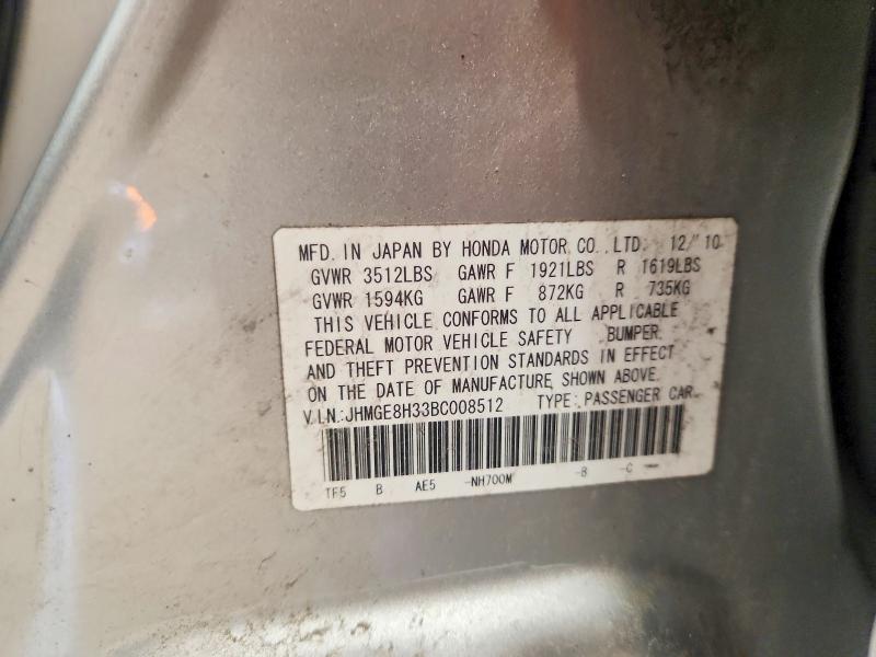64631646 :رقم المزاد ، JHMGE8H33BC008512 vin ، 2011 Honda Fit مزاد بيع