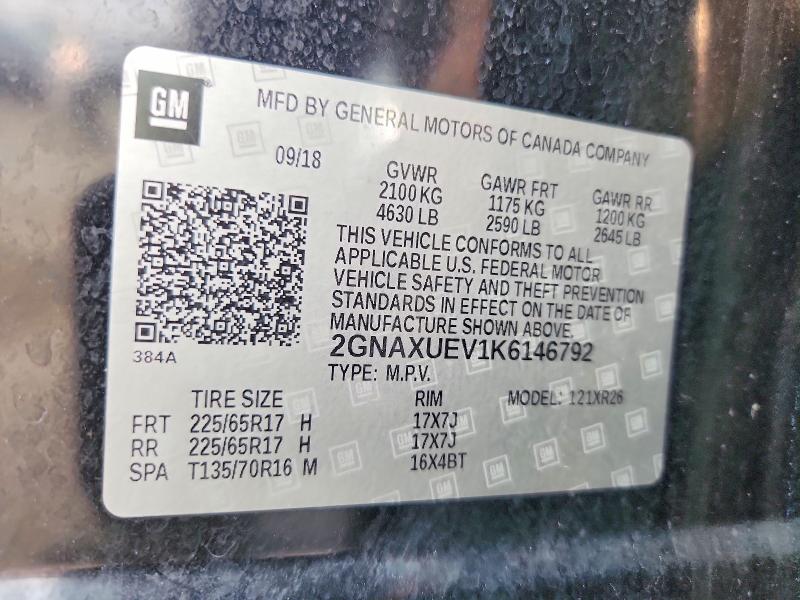 Aukcja sprzedaży 2019 Chevrolet Equinox, vin: 2GNAXUEV1K6146792, numer aukcji: 64408466