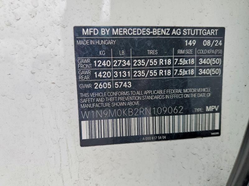 Продаж на аукціоні авто 2024 Mercedes-benz Eqb, vin: W1N9M0KB2RN109062, номер лоту: 65136056
