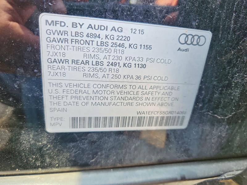 63361636 :رقم المزاد ، WA1EFCFS5GR014068 vin ، 2016 Audi Q3 مزاد بيع
