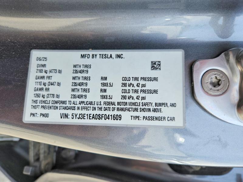 Продаж на аукціоні авто 2025 Tesla Model 3, vin: 5YJ3E1EA0SF041609, номер лоту: 64593156